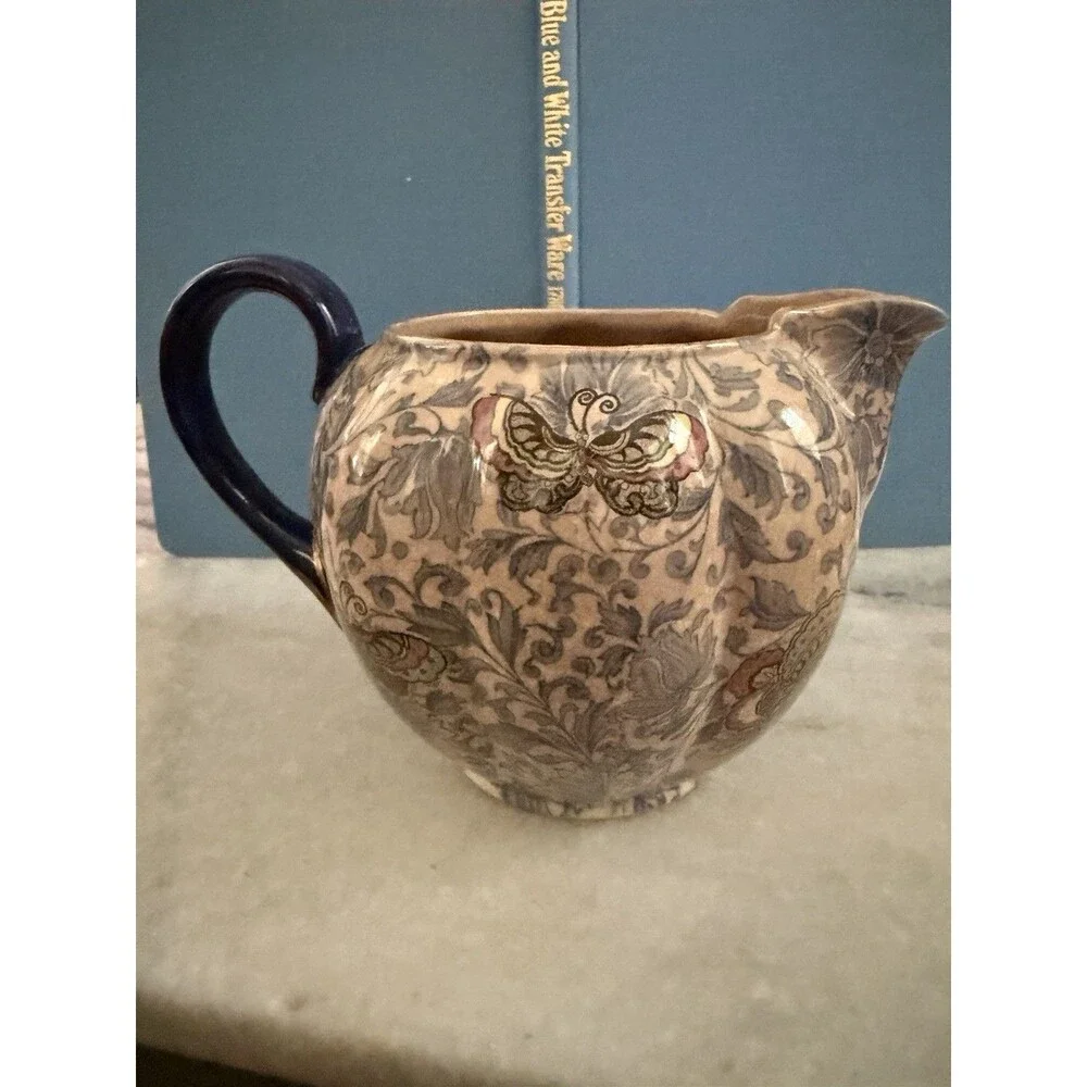 Royal Doulton Antique Ceramic Pitcher Floral Butterflies Crazing Made In England